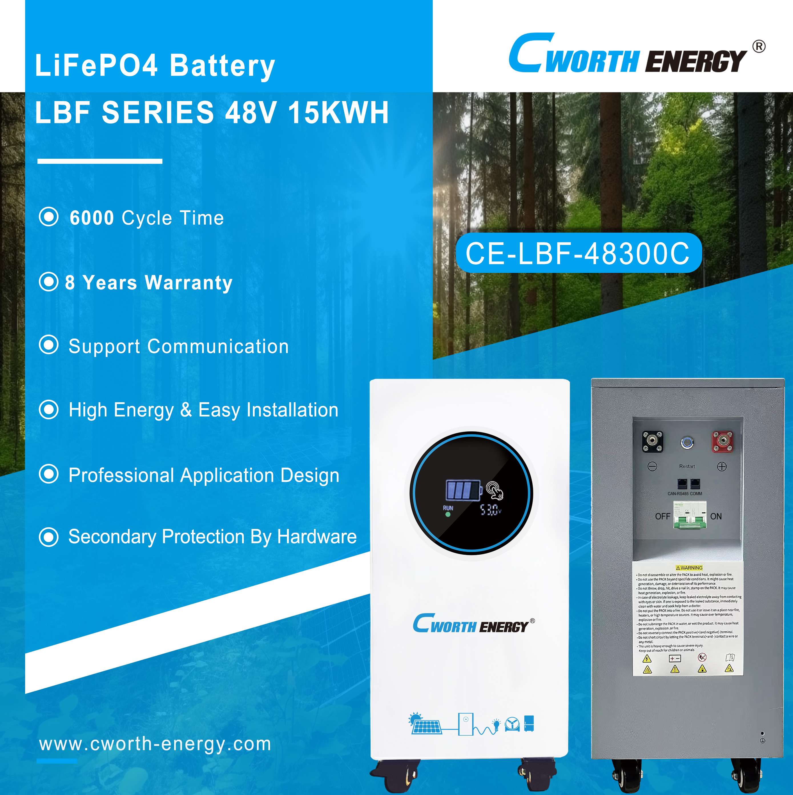 CWORTH 48V 15kWH LITHIUM ION BATTERY (LBF-48300C)